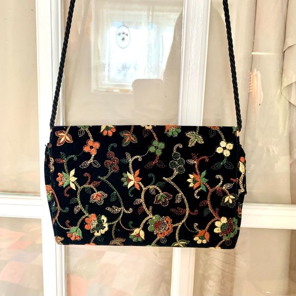 Embroidered Black Floral Velvet Mini Purse - Picture 3 of 3